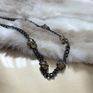 Thick Chunky Gun Metal Chain Necklace Olivine light green Stones 20" chain